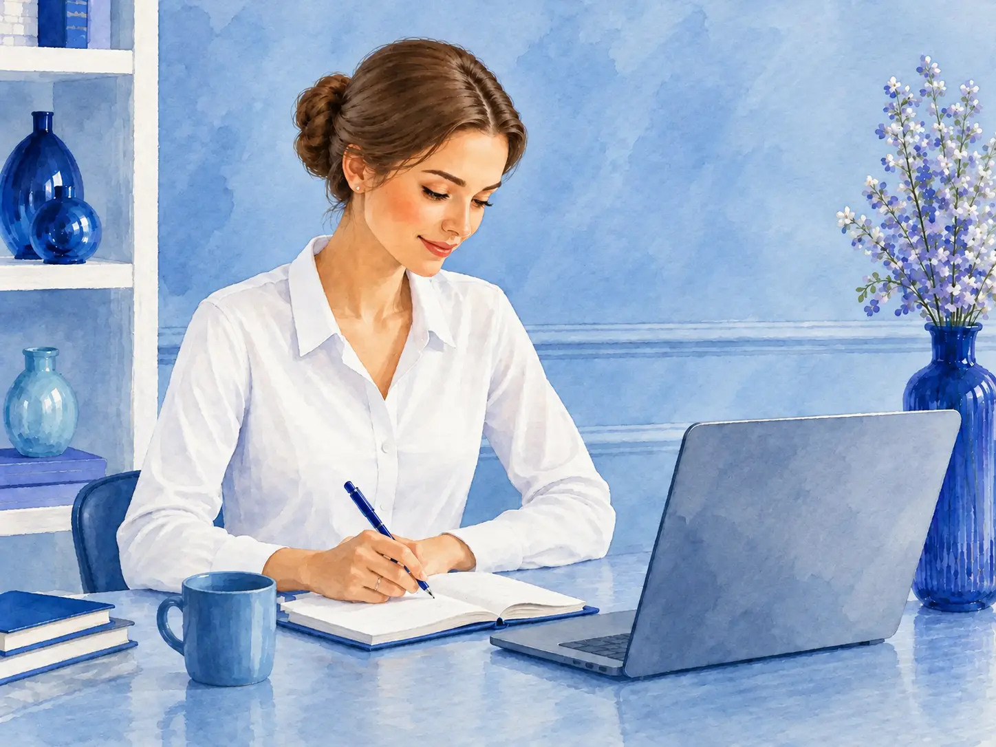 A student learning English online with her teacher